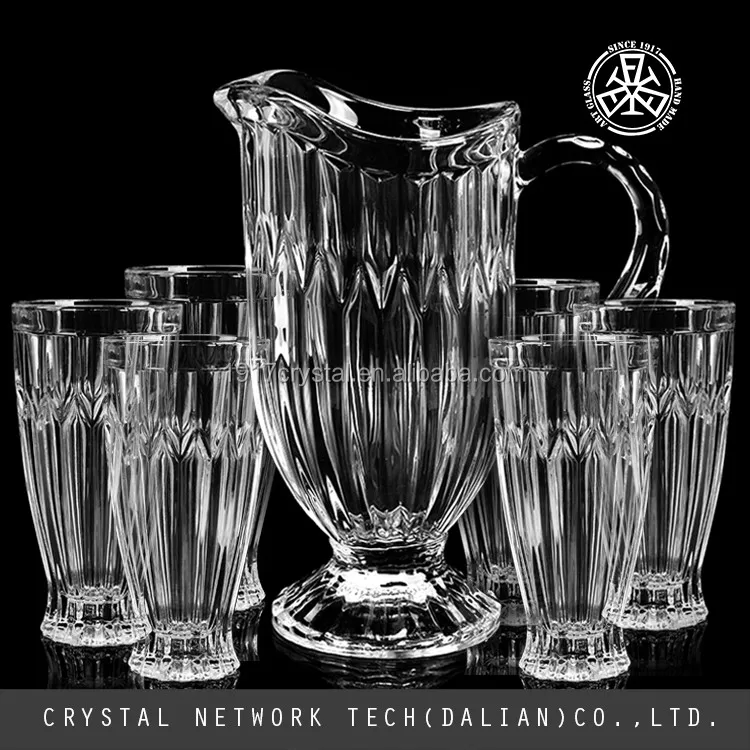 Beautiful Dinner Drinking Glass Set,Unique Shaped 7pcs Tumblers Crystal Glass Jug Set Buy