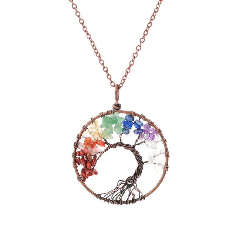 

Tree of life pendant Amethyst Rose Crystal Necklace Gemstone Chakra Jewelry Christmas day Gifts, Rose gold