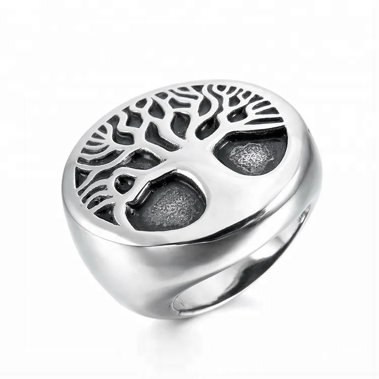

High Quality Hot Selling Mens 316L Stainless Steel Tree Of Life Rings, Silver