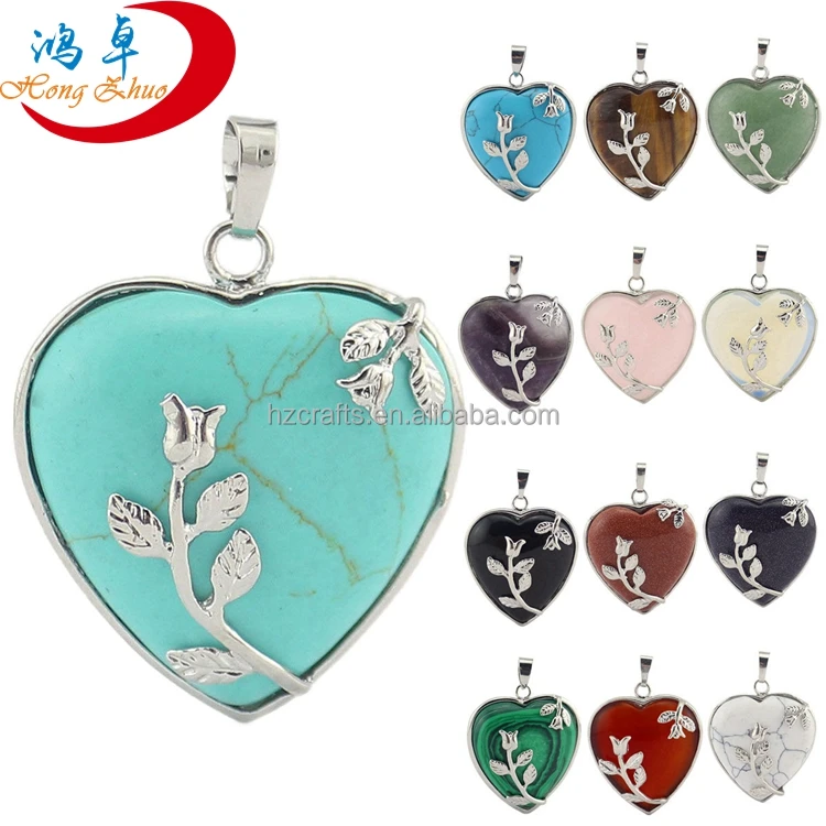 

Women Charm Crystal Heart-shaped Pendant with Silver leaf