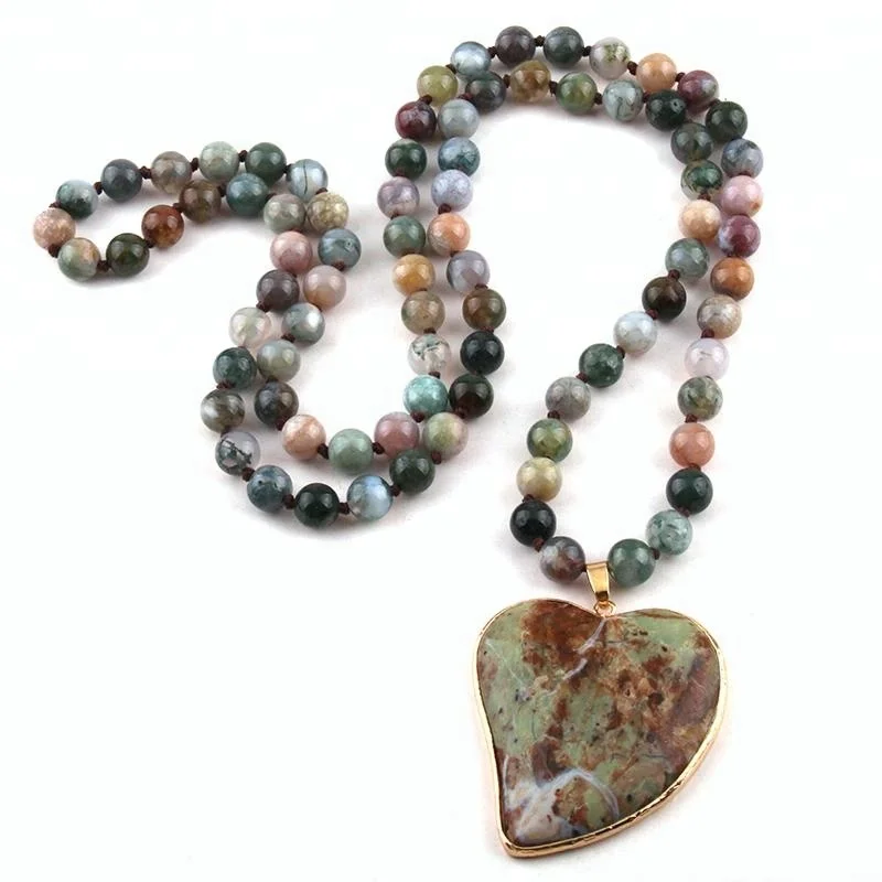 

Fashion Women 8mm natural gemstone India Agate Stone Necklace Inclined Heart stone Pendant Necklace