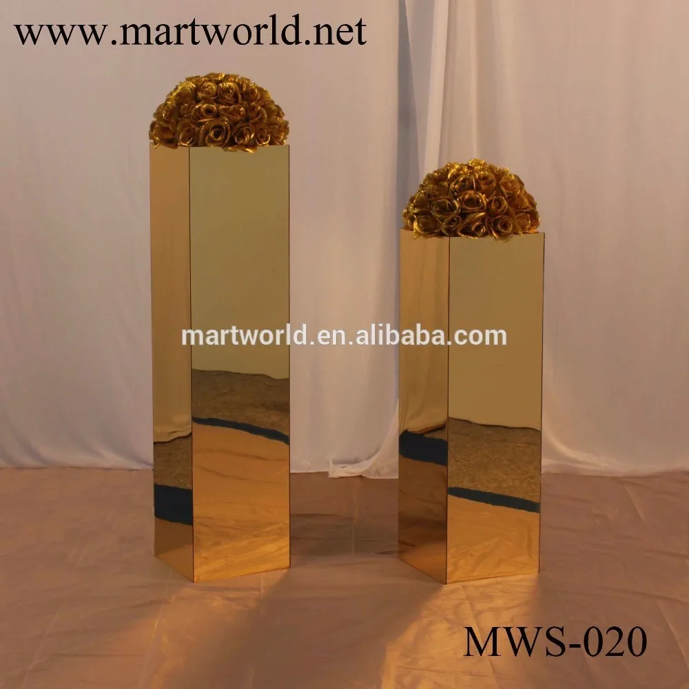 Acrylic Gold Mirror Stand Square Box Pillar Wedding Decorate Mirror