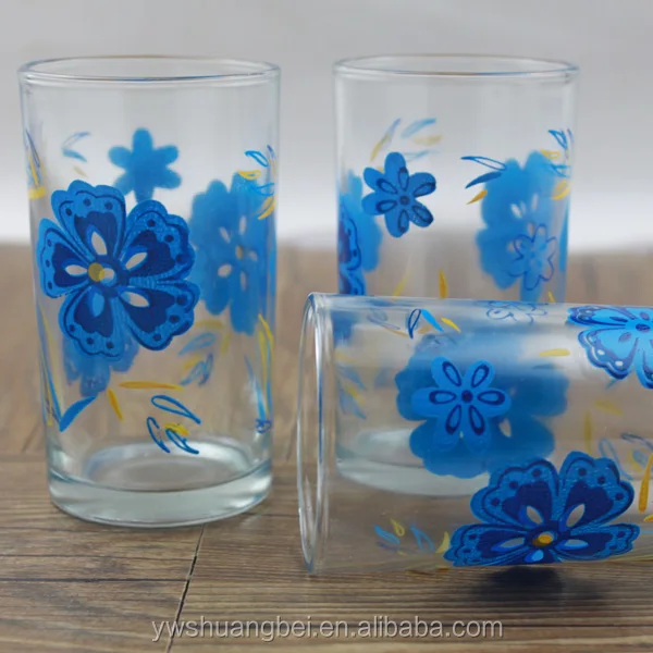 

Custom LOGO Drinking Water Glass Tableware cup decoration Pattern printing tumbler glass set