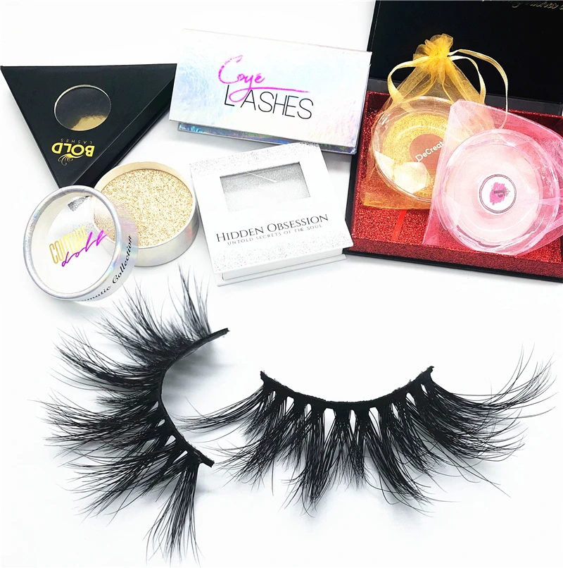 

25MM Mink Eyelash Packaging Long Mink Lashes Private Label 3D Mink Eyelashes, Natural black