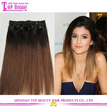 Made In China Silky Straight Two Tone Ombre Clip In Hair
