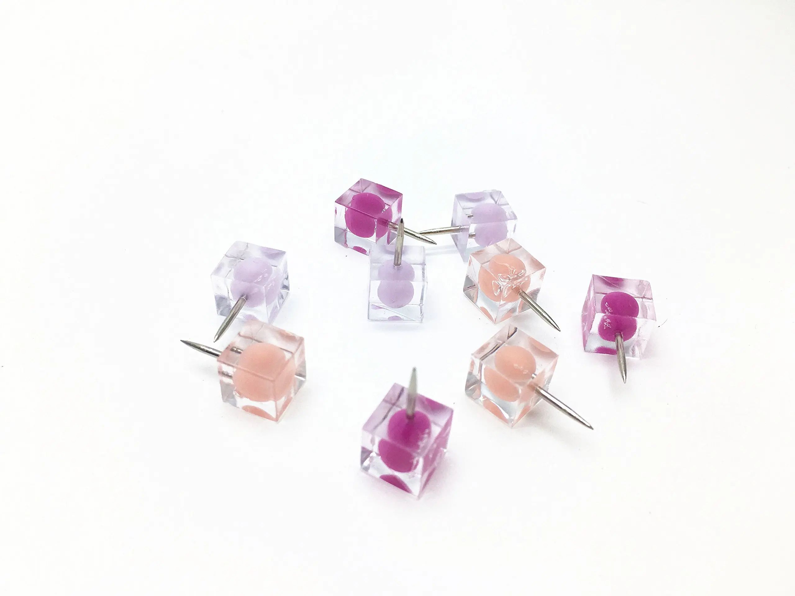 Colorful Transparent Plastic Push Pins,Mini Thumb Tacks for Decoration,Pink,Purple,Orange,Pack of 48 (Warm)