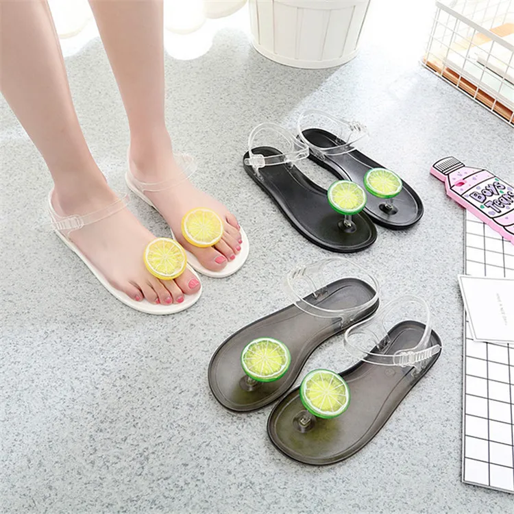 

Summer lady comfortable lemon partysu toepost flat sandal beach fruit jelly sandals for woman, Picture shows