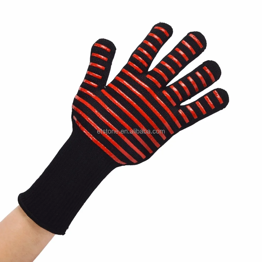 

Amazon oven high temperature resistant gloves protective gloves double-sided silicone 500 degrees heat insulation BBQ Gloves