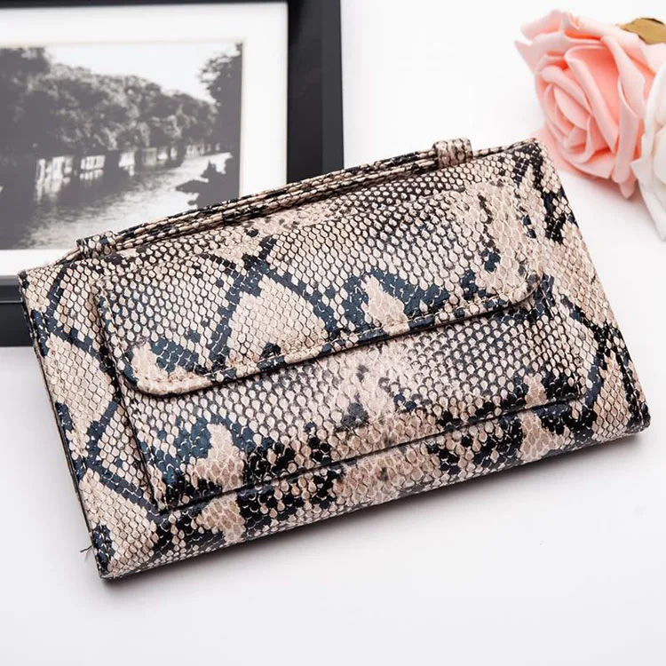 

Fashion Women Leather Envelope Clutch Wallet Card Holder Snake Leather Wallet Purse for Women Party, Brown or customized