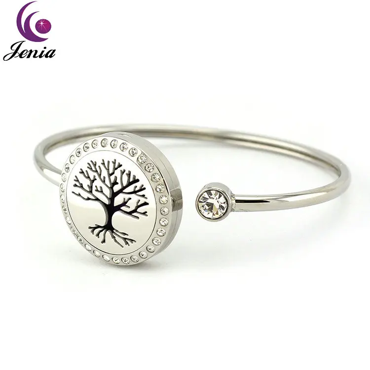 

Jenia 25MM 316L Best Silver Design Tree Of Life Stainless Steel Aromatherapy Essential Oil Diffuser Bracelet With Felt Pads