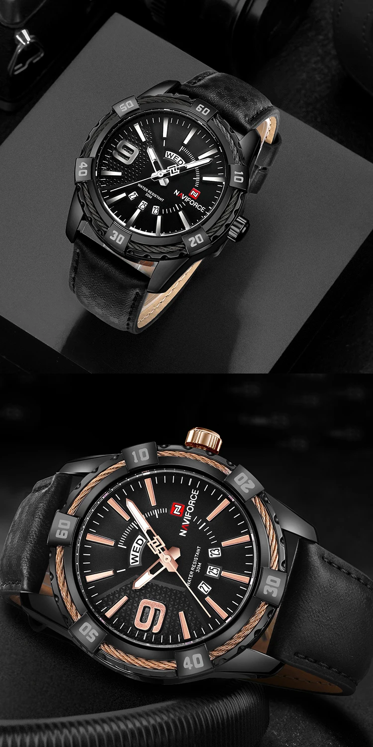 Naviforce 9117 Luxury Brand Watches Men Sport Leather Quartz Watch Men