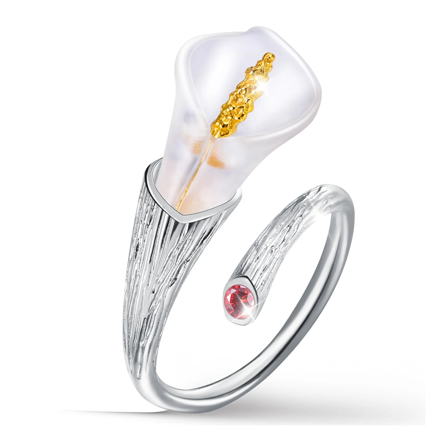

Fashion calla lily flower 925 silver ring rhinestone ring for lady