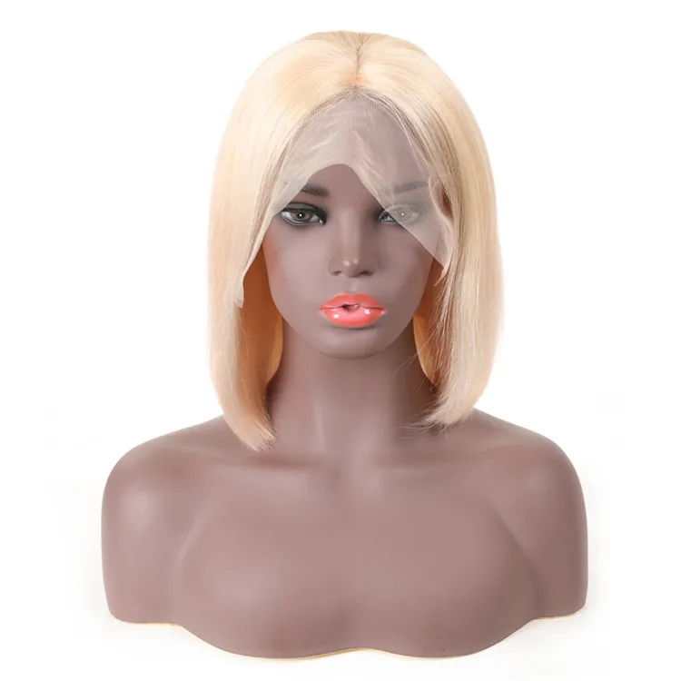 Fashion Cheap Cosplay Party Middle Parting Wig Synthetic Straight Bob Blonde Lace Front Wig