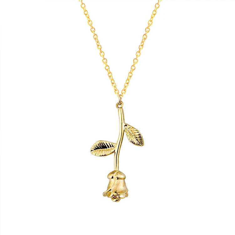 

14k Gold Chains Rose Flower Necklace Women Charm Costume Jewelry Rose Necklace