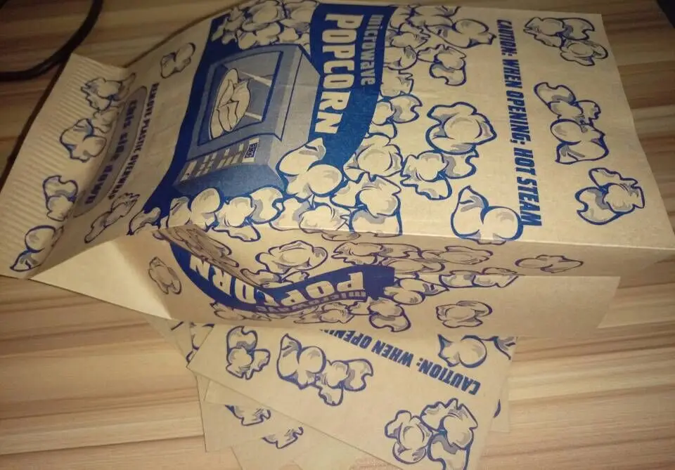 Brown greaseproof microwavable popcorn bag