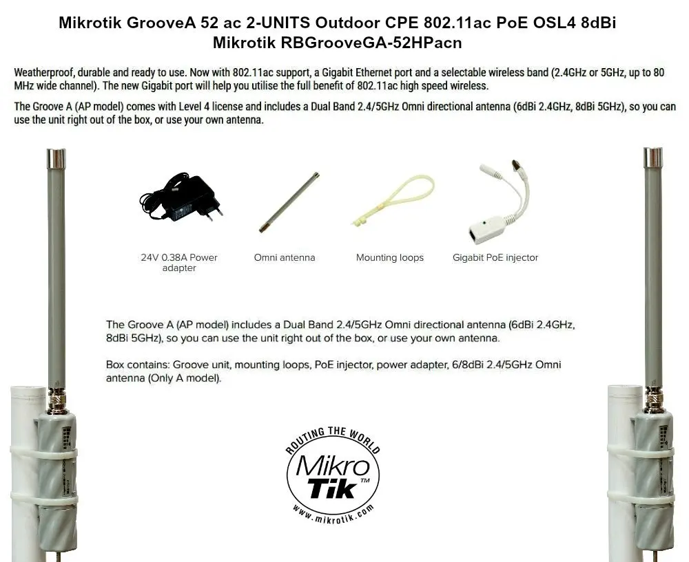Mikrotik Groove 52 ac Outdoor CPE 802.11ac Gigabit PoE 2.4GHz 5GHz 5W OSL3