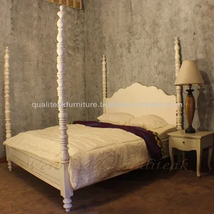 Antique Four Poster Wooden Bed Mahogany White Painted Antique Four Poster Wooden Bed Mahogany White Painted