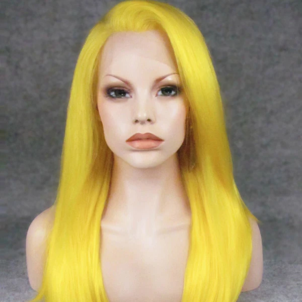 

High Temperature Synthetic Hair Lace Wig Heat Resisting Wig, Yellow and cream