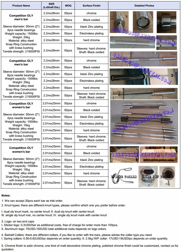 oly wl barbell bars_spec. types