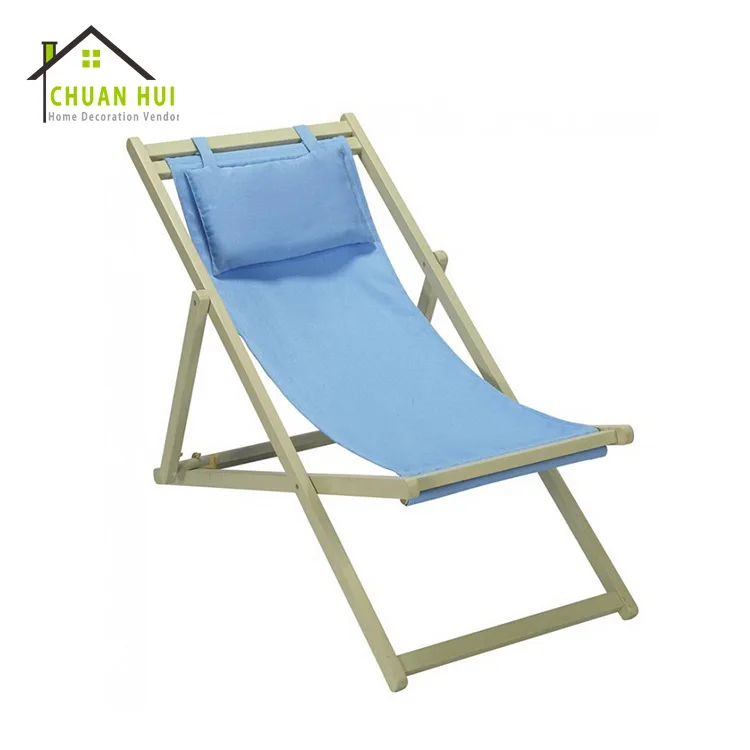 Beach Chair Wood Deck Chair Outdoor Folding Canvas Collapsible