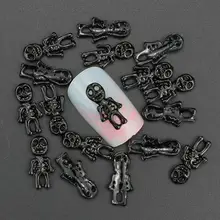 10 Pcs Glitter 3D Black Skull Rhinestones For Nail Art Decorations Gel Polish DIY Alloy Charm