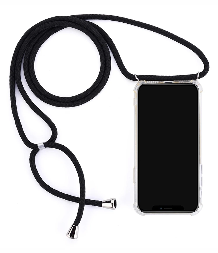 

Hot Transparent hanging neck necklace four corners for iphone xr case necklace, As attacked pictures