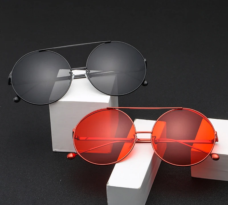 2019 Red Women Brand Designer High Quality Fashionable Metal Shades Round Sunglasses
