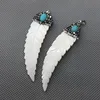 PM43 Fashion Jewelry Charm Turquoise On Pave Rhinestone Cap White Shell Feather Shaped Pendant Charm