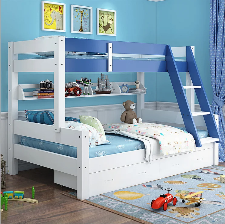 Children furniture Twin over full with trundle drawers step white bunk bed kids wooden TYKB007A new design