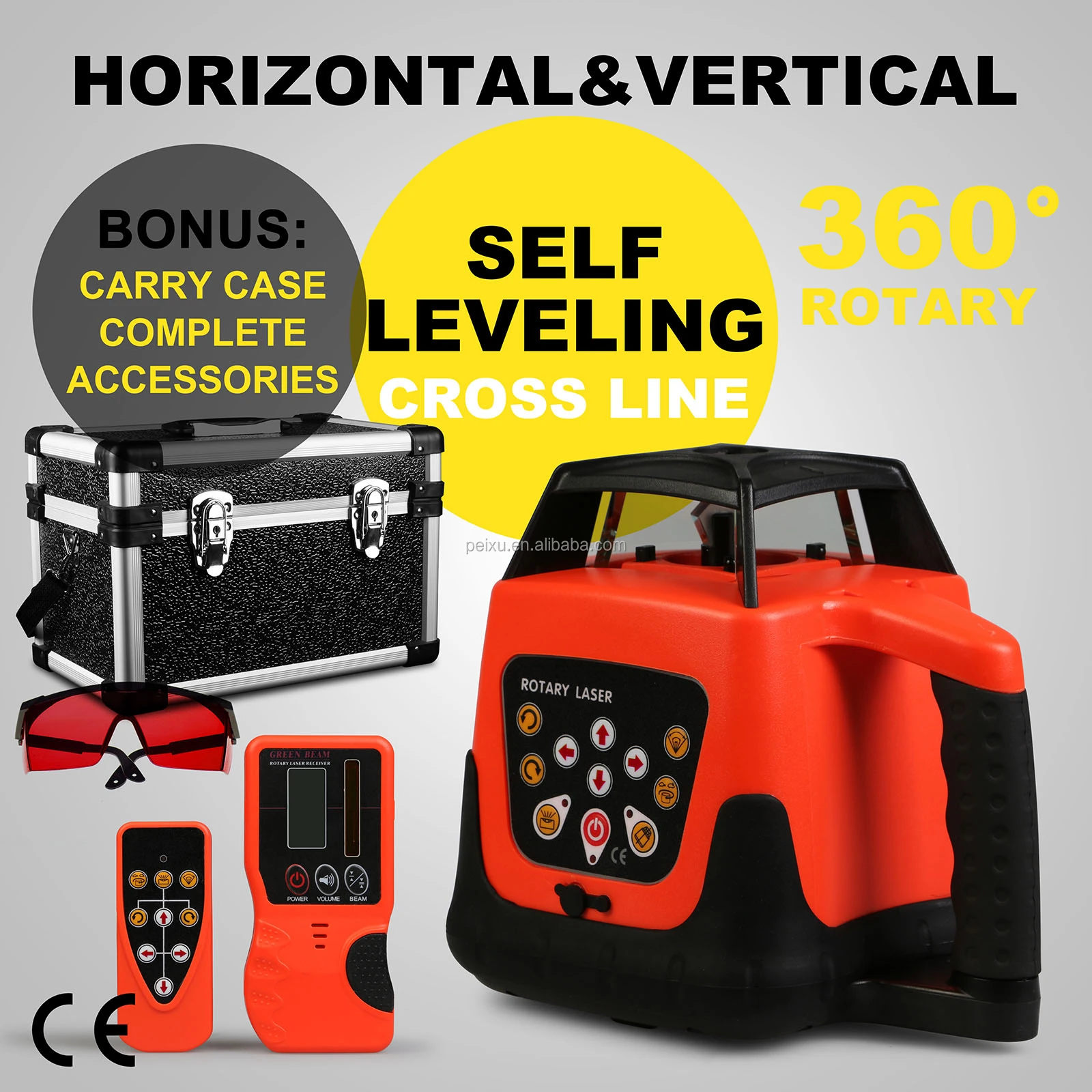 KayEsampra 360° Rotary Laser Level Kit – Red Beam, Self Leveling, 500m Range, IP54