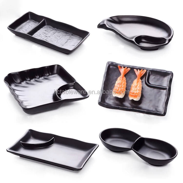 Restaturant Melamine Dinnerware Black Divided Sauce Dish 3 Compartment