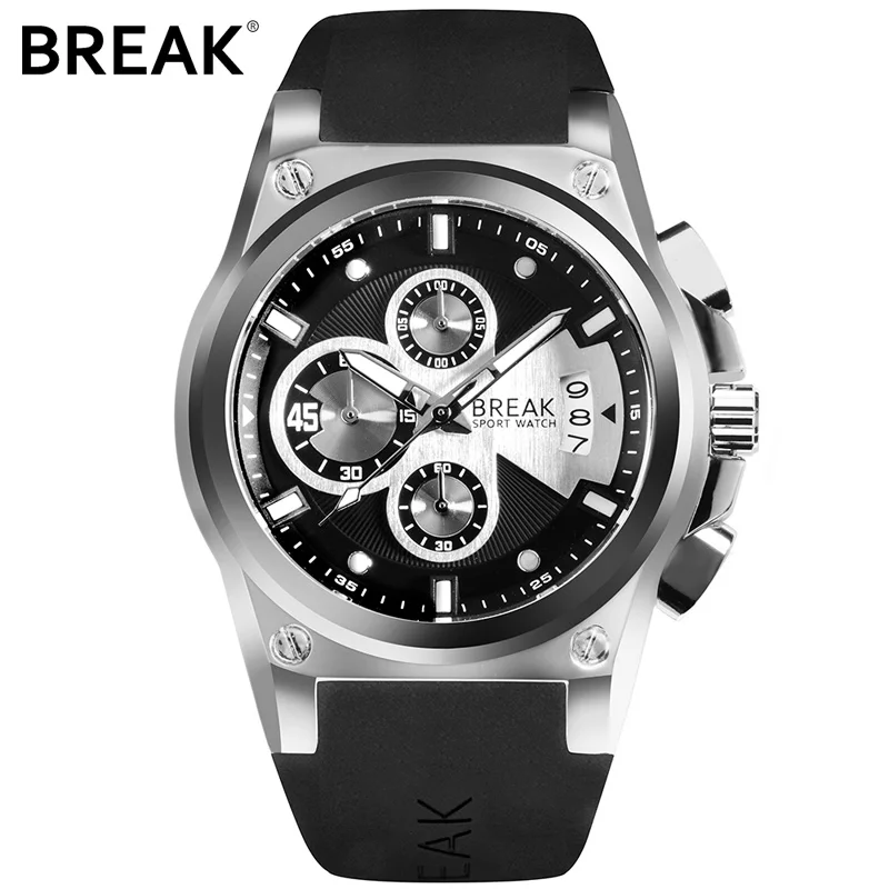 

2018 Break Brand New Men Sports Watches Military Date Clock Luminous Hand Silicone Waterproof Chronograph Luxury Quartz Watch