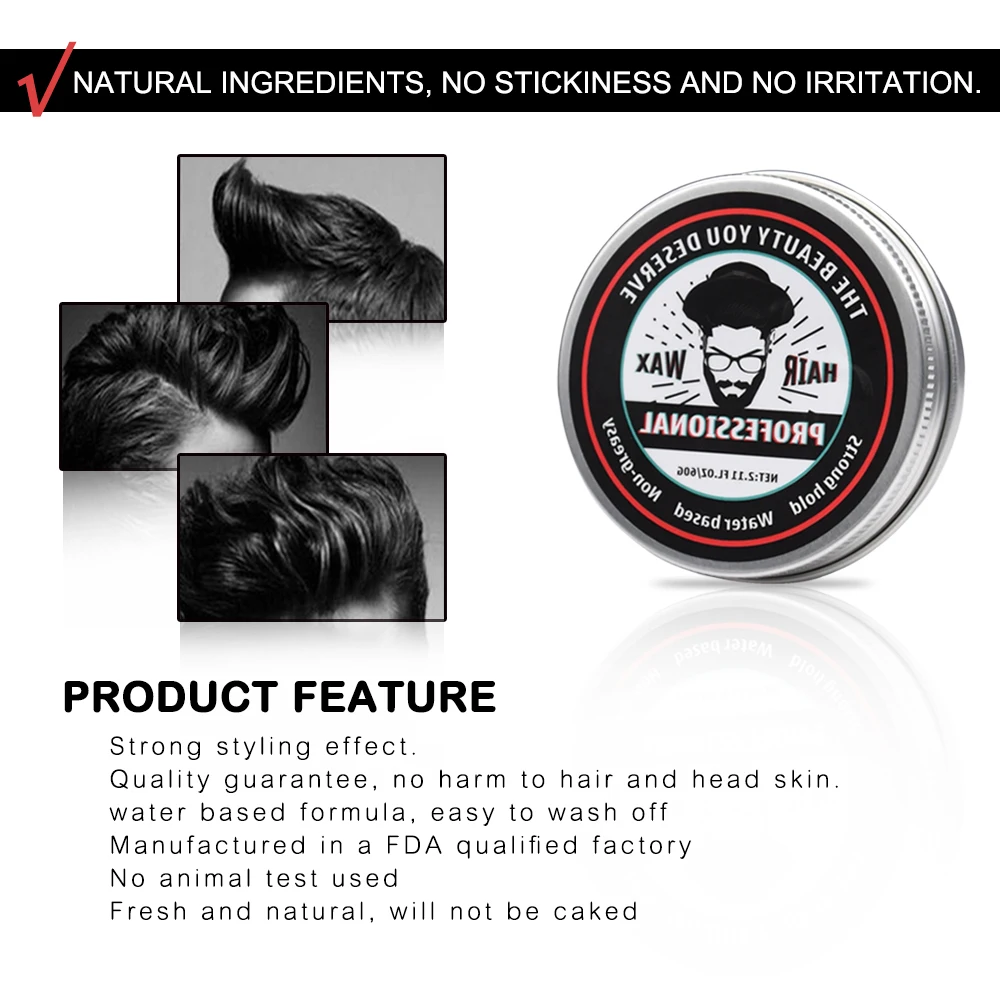 
Hair Wax for Men Strong Styling Effect Hair clay Fresh Natural Hair Pomade for Classic Retro Old School Style 