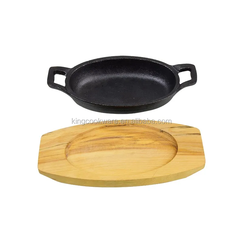 Details about   Cast Iron Griddle Serving Plate Round Fajita Skillet Comal Flat Pan Wooden Base 