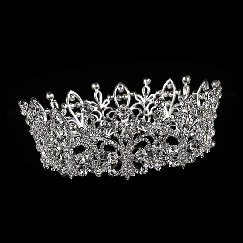 

YG0006 wholesale Sale Excellent Baroque Silver wedding Bride Shiny rhinestone tiara luxury Crystal full round crown