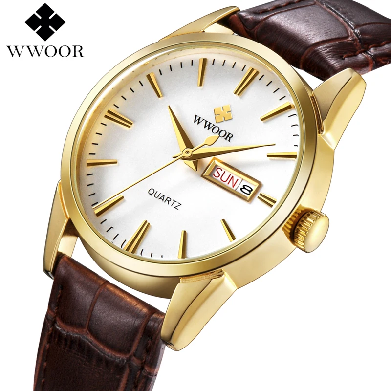 

WWOOR 8801 Top Brand Luxury Men Quartz Hour Date Clock Male Genuine Leather Strap Casual Sports Wrist Watch, 4 color choose