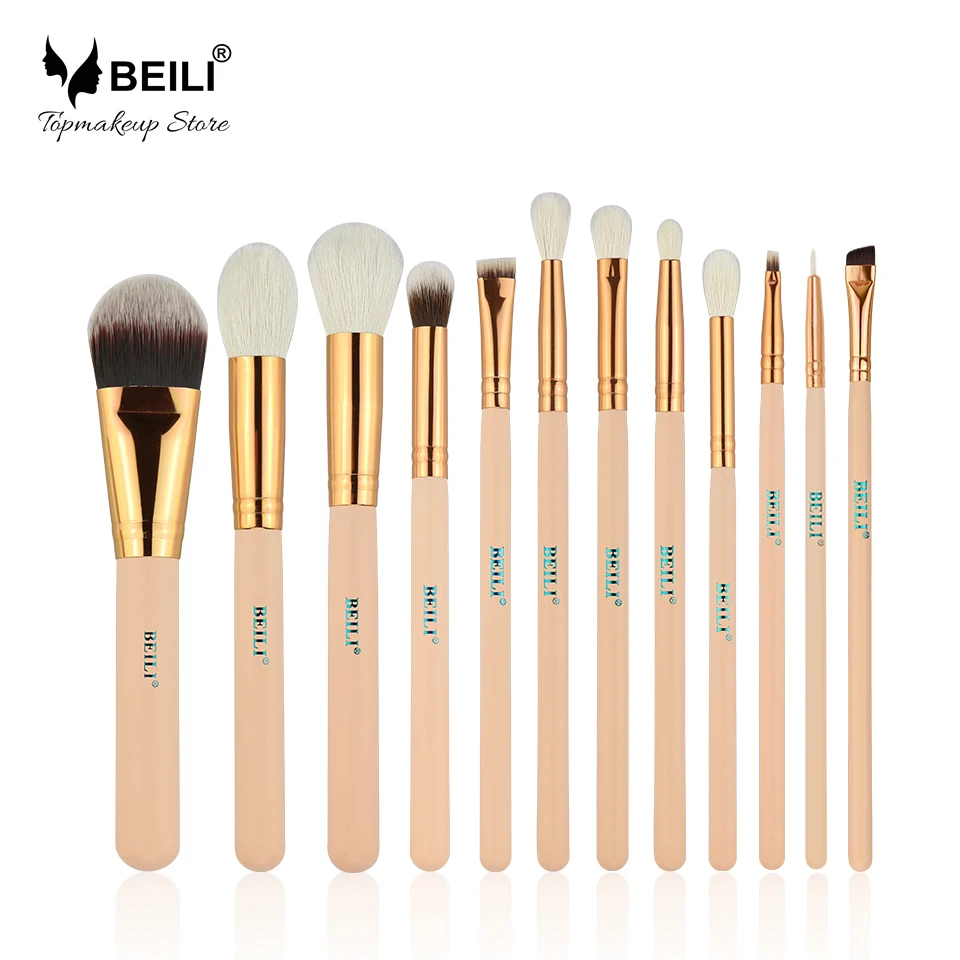 USA Free Shipping BEILI 12 PCS Professional Pink Makeup Brushes Set Kits Wood Handle Box Packing Accept Private Label Customize