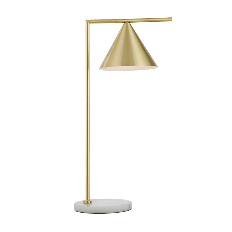 

American modern luxury brass Conical lampshade LED table lamp marble base for eye protection bedside bedroom decoration