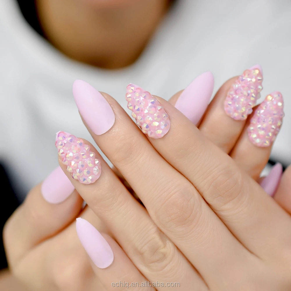 Light Pink Rhinestones Nails Handmade Salon Tips Stiletto Press On Nails  Custom 24 - Buy Decorative Fingernails,Korean Nail Design,Stiletto Nail  False Product on Alibaba.com
