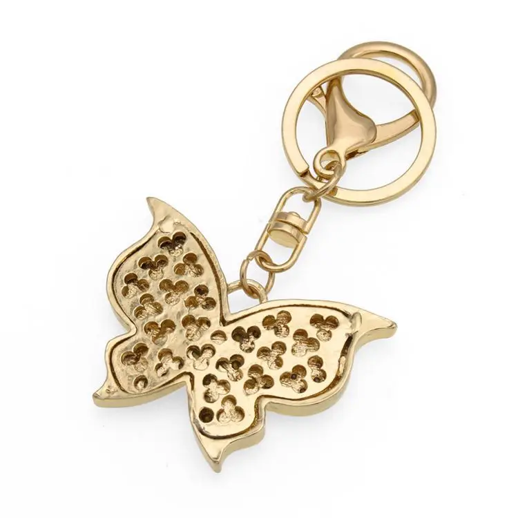 Metal Cute Custom Butterfly Keychain Gold Plated Personalized Crystal ...