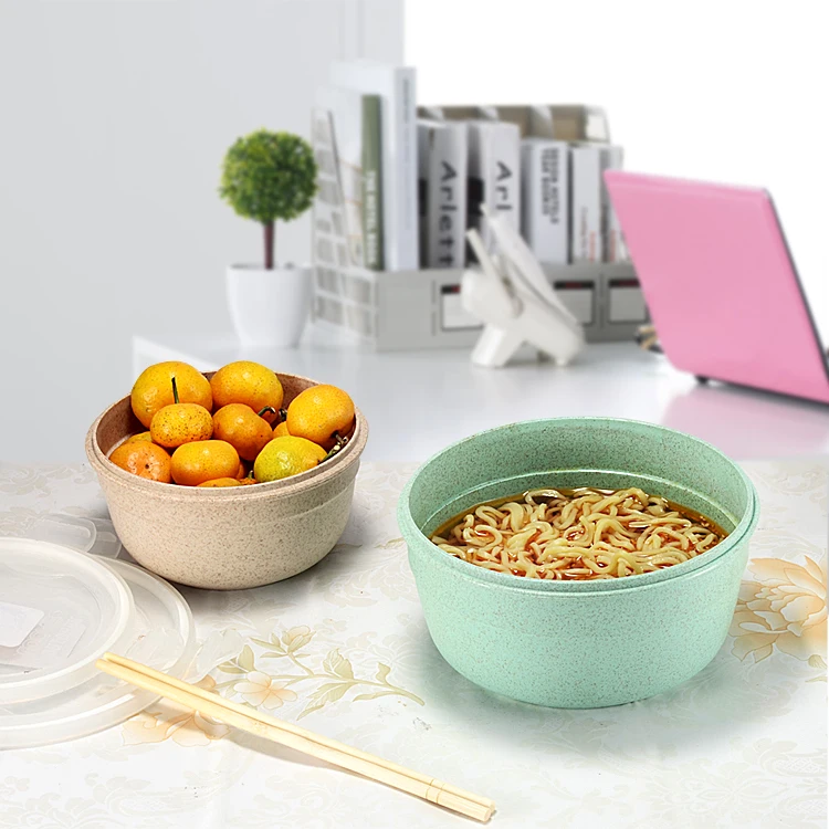 
Cheap Customized 550ml Round Wheat Straw Plastic Food Container Bowl With Lid 