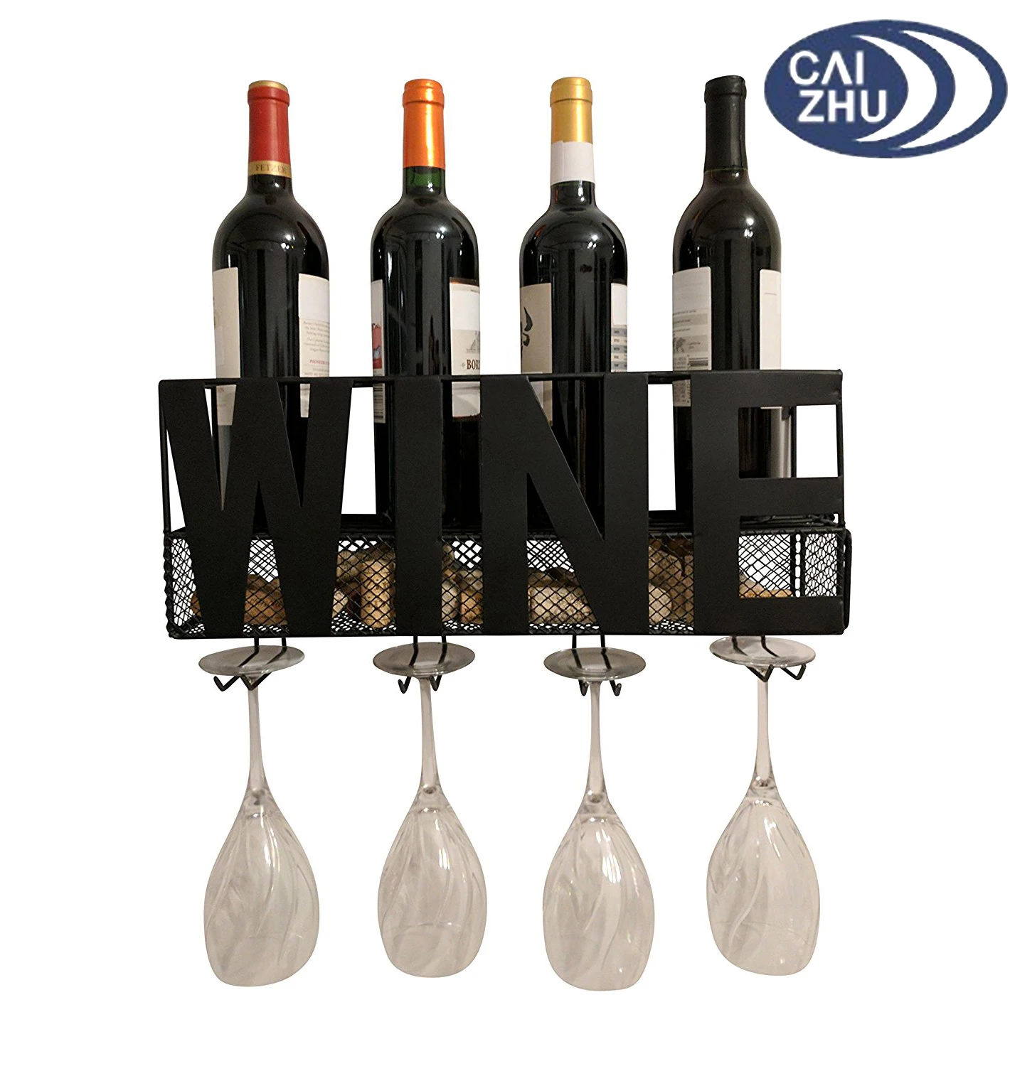 Home Metal Wall Mounted Wine Rack And Wine Cork Holder And