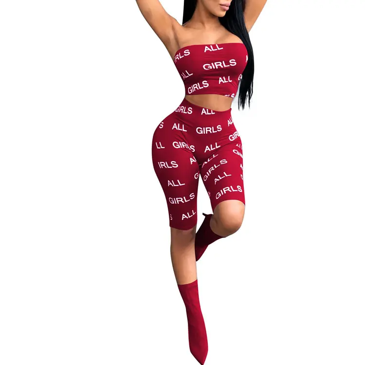 

80622-MX6 two piece sets tube letter printed design ladies jumpsuits