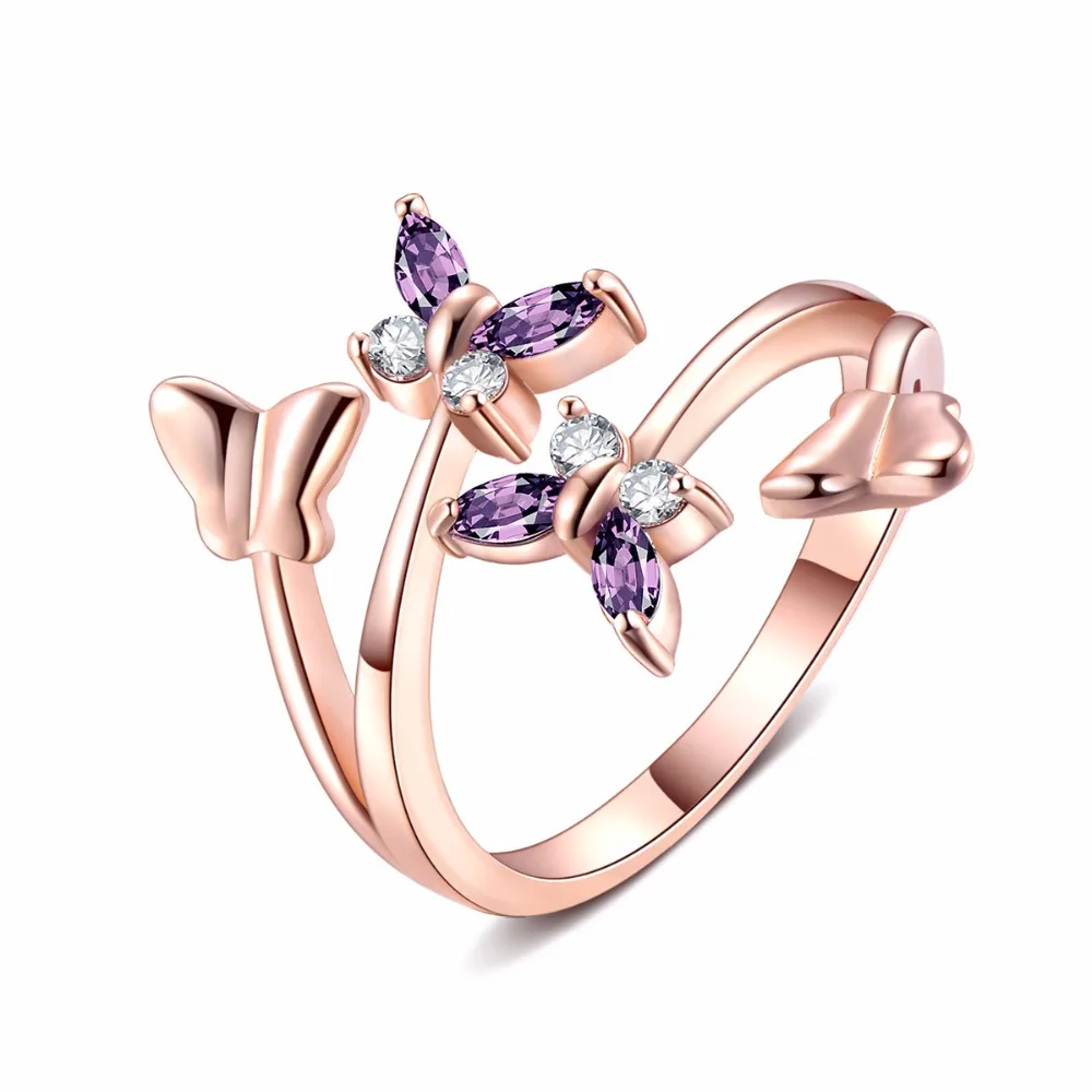 

New style butterfly asymmetrical adjustable ring European sweet woman rose gold ring jewelry