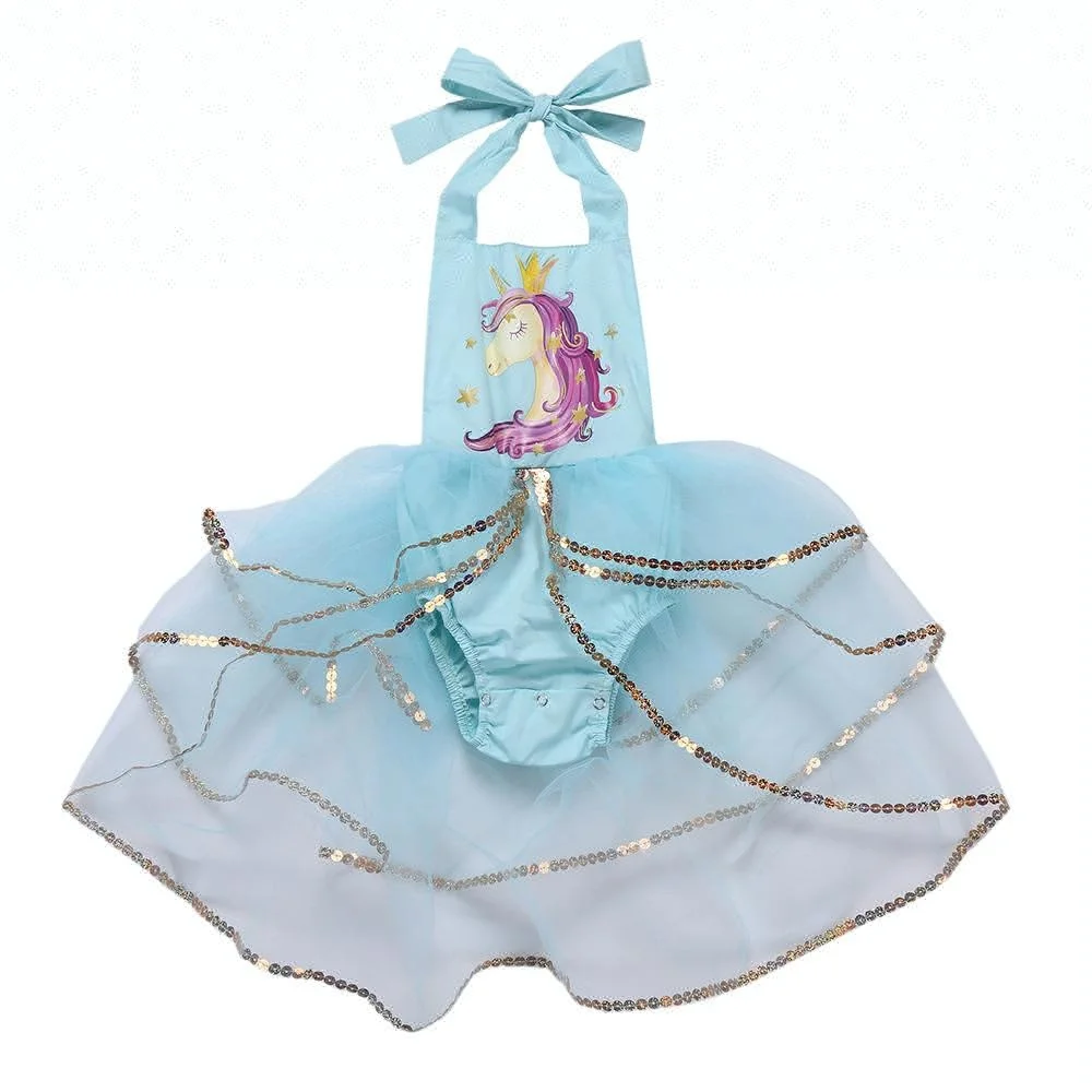 

Wholesale Newborn Baby Girl Summer Romper Unicorn Printed Tutu dress, As the picture shown