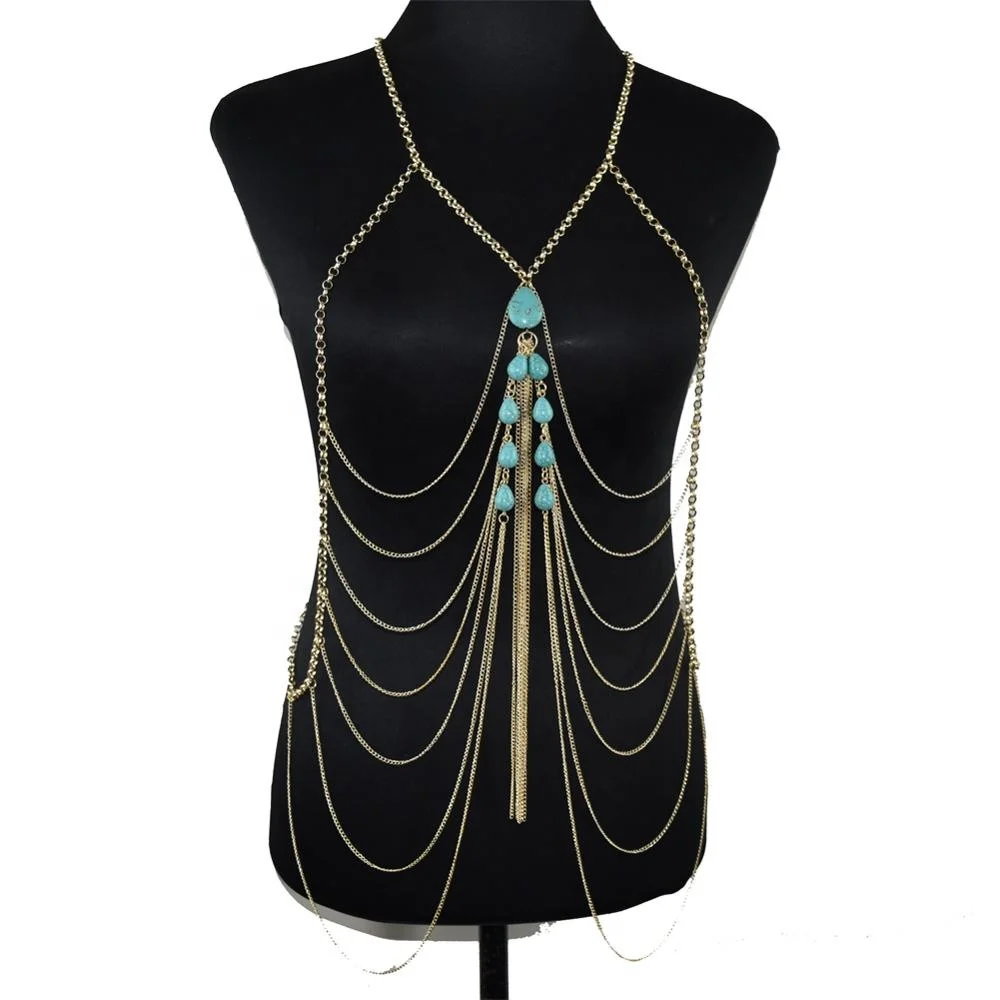 

Harness Body Chain Jewelry Slave Body Jewelry Sexy Chain Yiwu Making Supplier YMBD1-120, Gold & silver