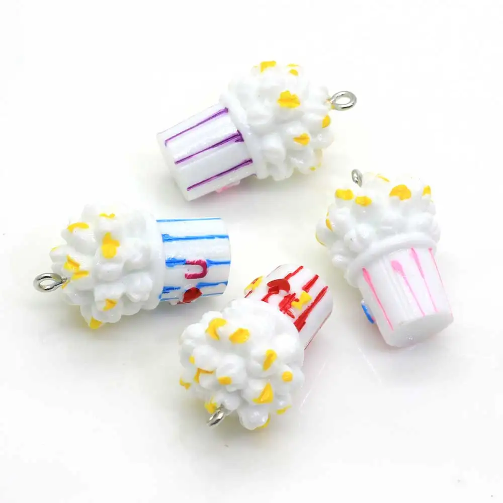 

Kawaii New Simulation 3D resin popcorn Cup Charm Pendant For Keychain Necklace Bracelet Making, Same photo show
