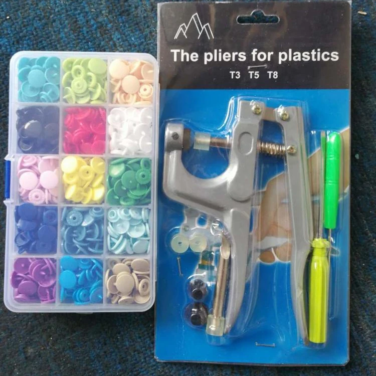 

Clothes Button Fastener Snap Plier with 150Set Colorful T5 12MM Snap Plastic Buttons
