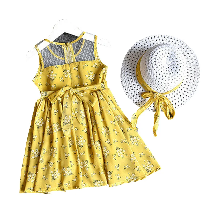 

Wholesale Summer season kids dresses boutique children clothing girls dresses, Yellow/black