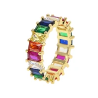 

Gold plated ring fashion jewelry rainbow baguette cubic zirconia luxury european women full finger jewelry